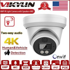 Vikylin 6MP 8MP IR Light Turret Security IP Camera POE 2 Way Audio Outdoor Lot