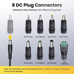 UL Listed 12V 2A 10ft Power Supply Adapter with 8 Tips, 24W 1.5A 1A 0.8A 0.5A…