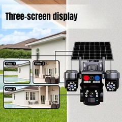 9MP WiFi Solar Security Camera 360° 4K Wireless 3Lens-PTZ Surveillance Camera